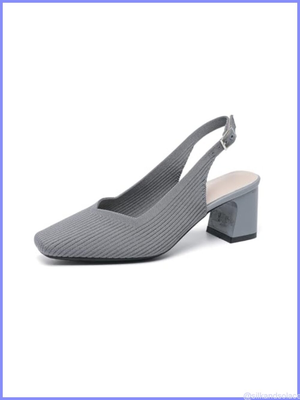 Women's Knit Slingback Heels Pumps Adjust Ankle Strap Closed Square Toe Chunky